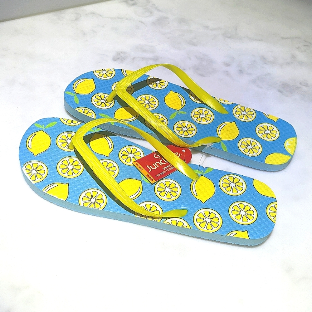 Lemon Print Flip Flops - Picture 2 of 5